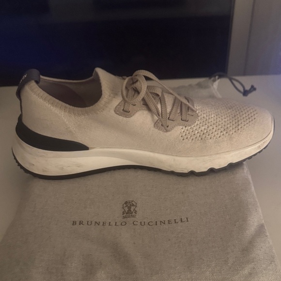 Brunello Cucinelli Light Tan Knit Sneakers - Picture 3 of 11